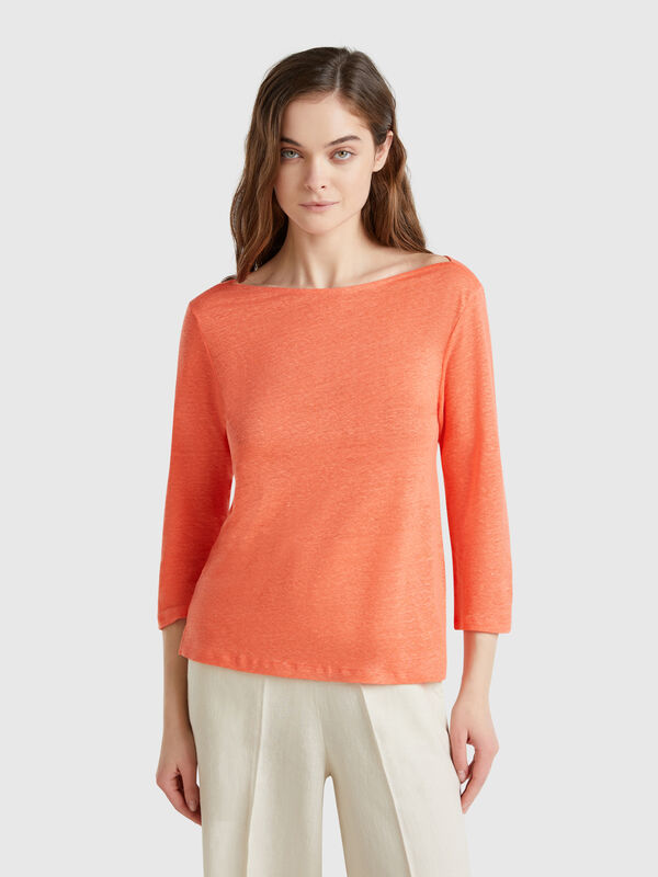 Pure linen t-shirt with 3/4 sleeves Women