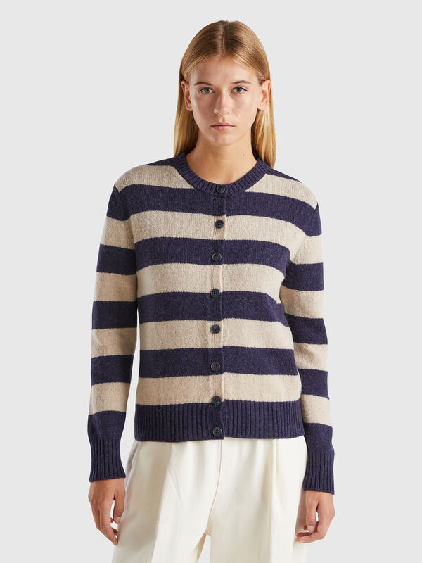 Striped cardigan in pure Shetland wool Women