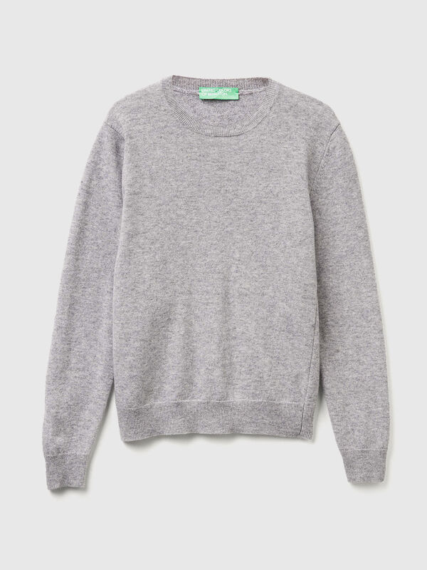 Gray mélange crew neck sweater in Merino wool Women
