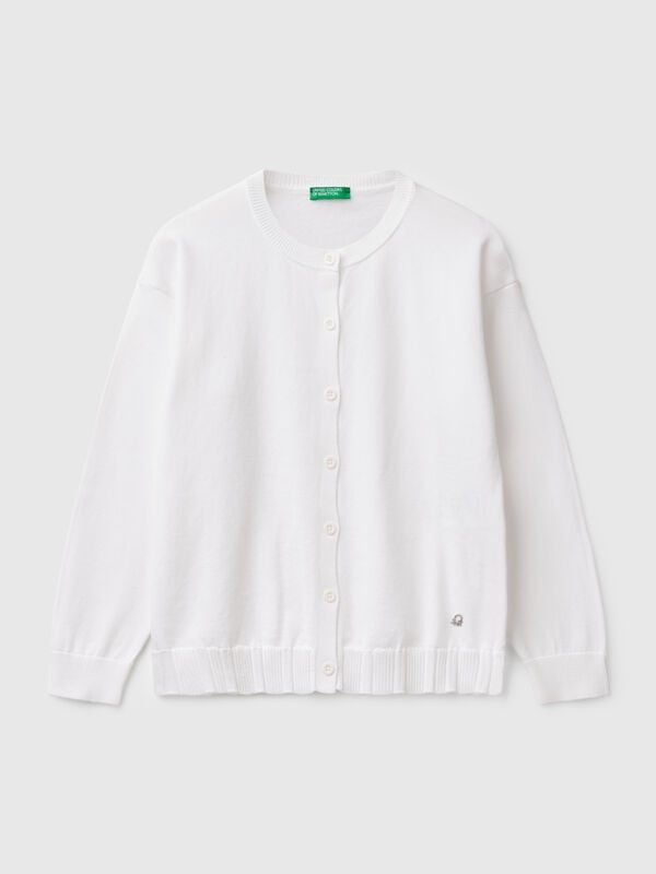 Pure cotton crew neck cardigan Junior Girl