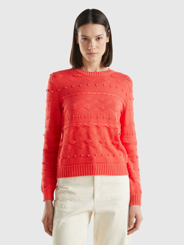 Coral red knitted sweater Women