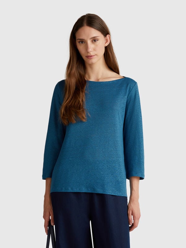 Pure linen t-shirt with 3/4 sleeves Women