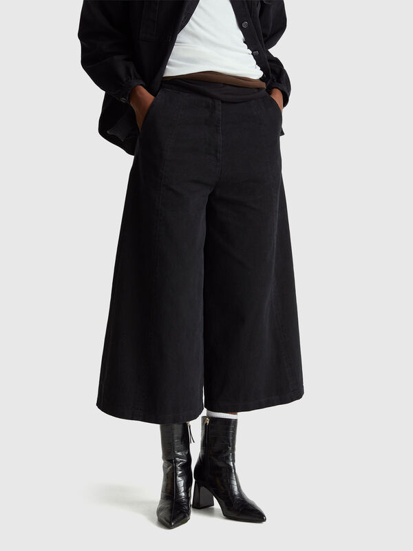 3/4 length cotton wide trousers Women